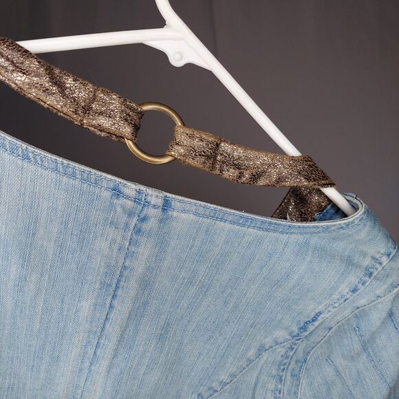 Apple Bottoms Denim Jacket Large Blue Half-Sleeve Faux Leather Trim Y2K - Picture 5 of 10